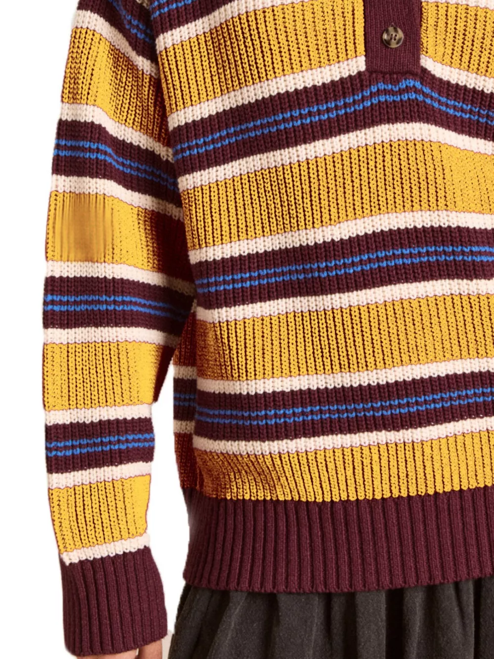 Striped Button Detail Polo Collar Sweater, image 15