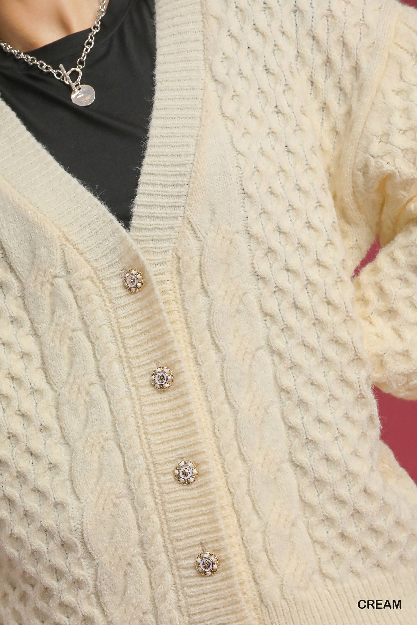 Cable Knit Pearl Button Cardigan, image 5