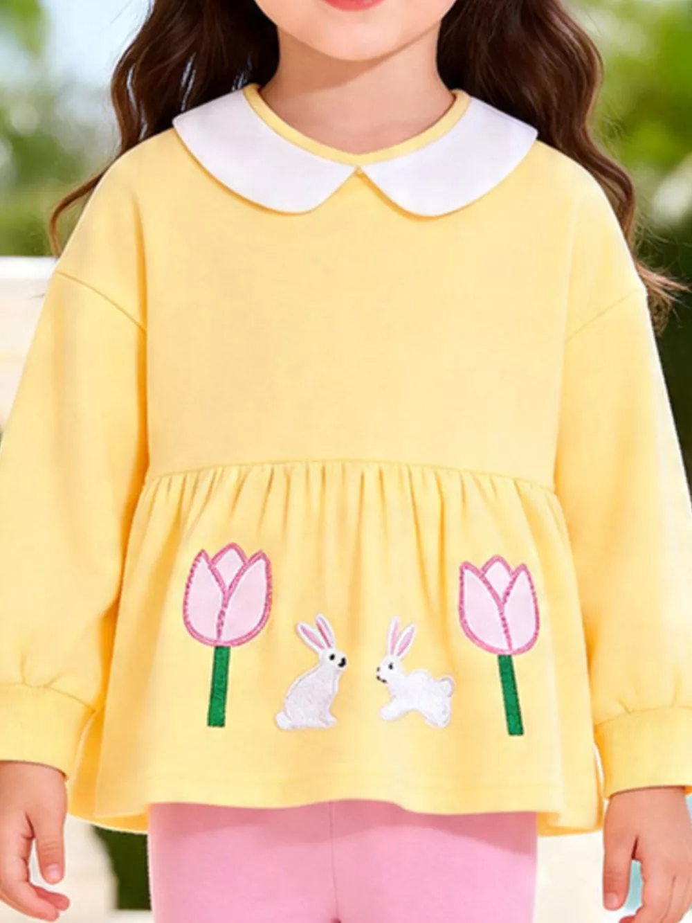 Children's Peter Pan Collar Bunny Peplum Sweatshirt and Leggings Set, image 3