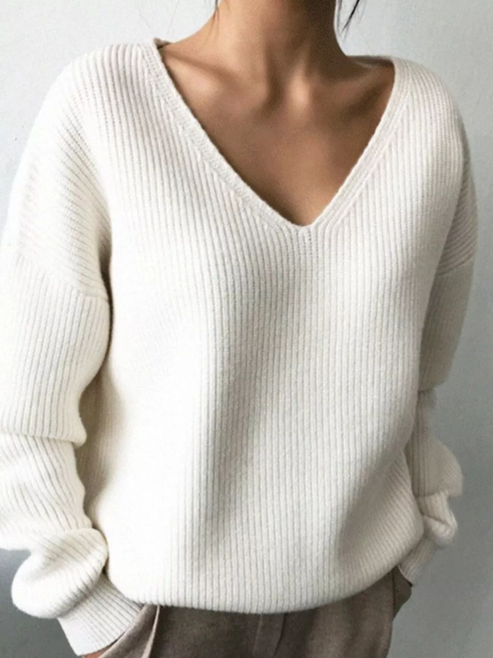 V-Neck Dropped Shoulder Sweater, image 3