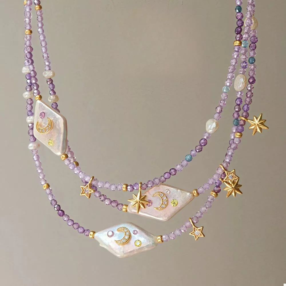 Freshwater Pearl Star Moon Beaded Necklace