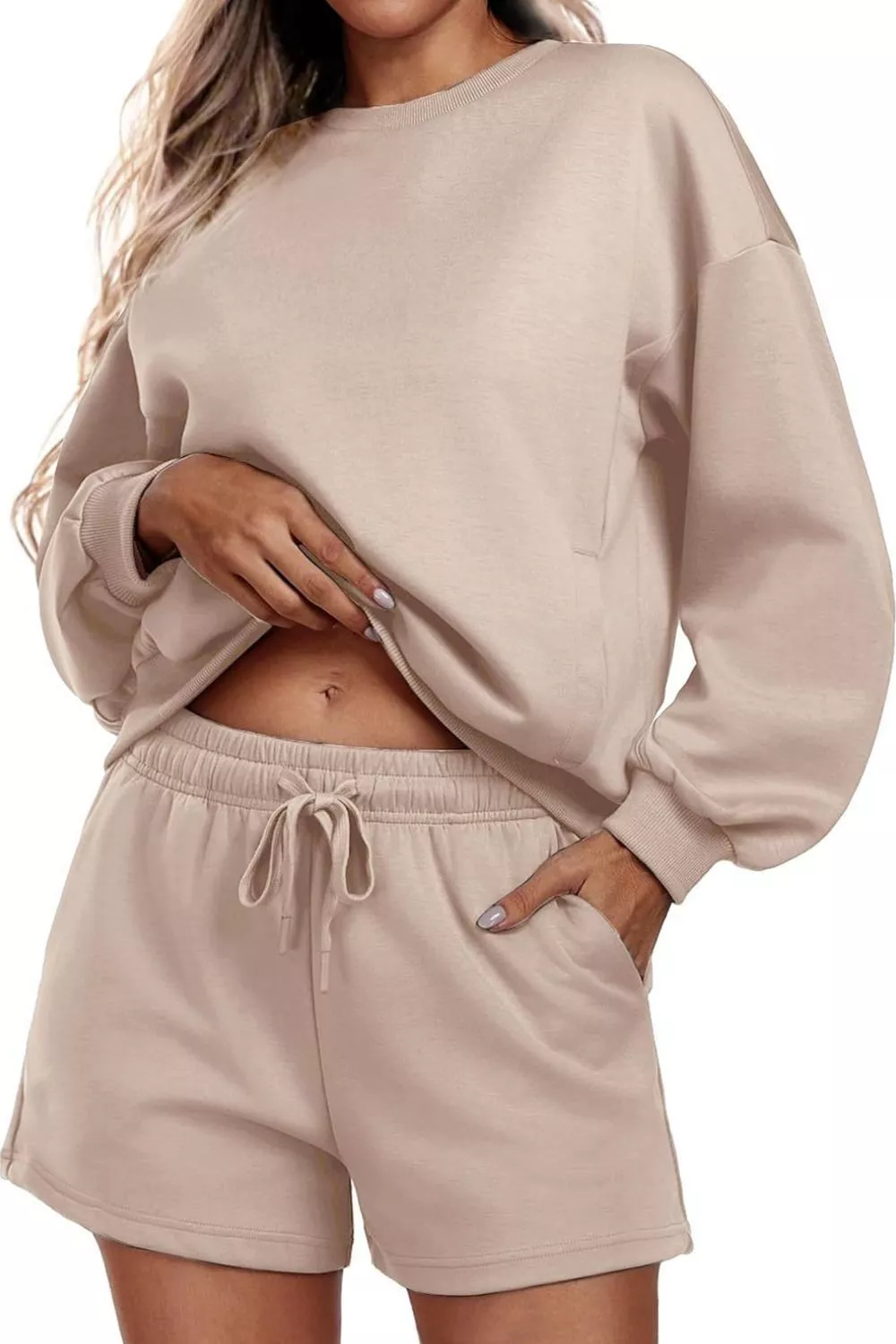 Round Neck Sweatshirt and Shorts Set, image 4