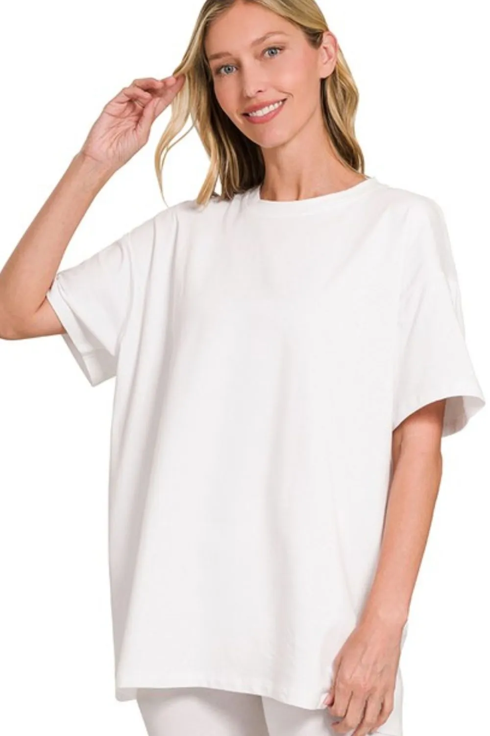 Cotton Round Neck Top & Biker Shorts, image 2