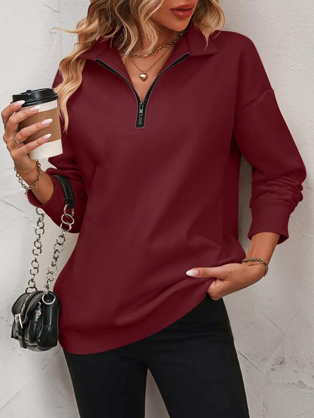 Quarter Zip Dropped Shoulder Sweatshirt, image 30