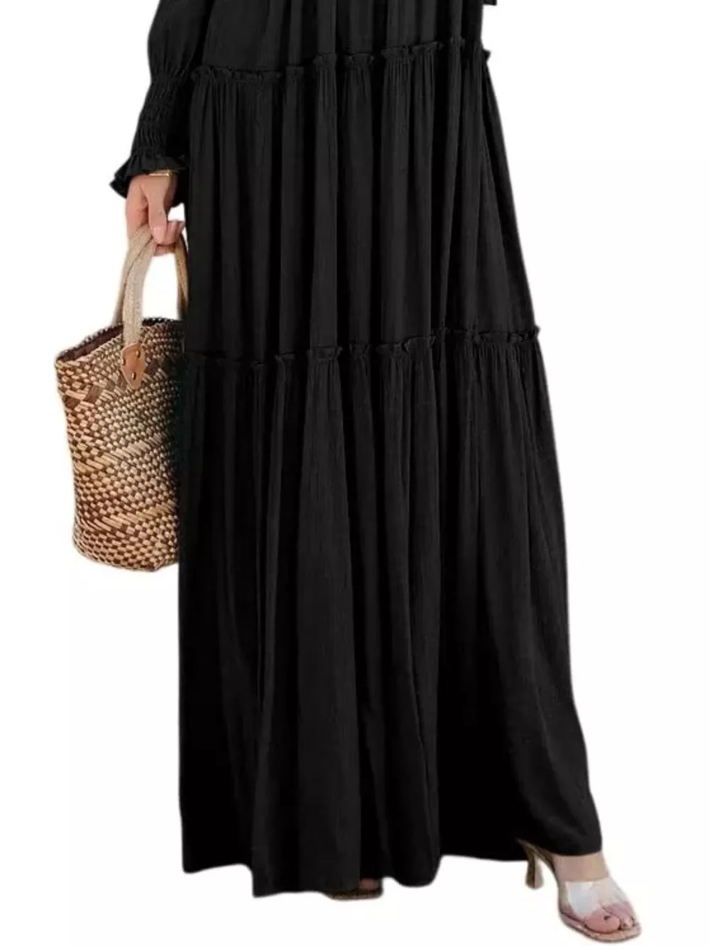 V-Neck Long Sleeve Tiered Maxi Dress, image 13