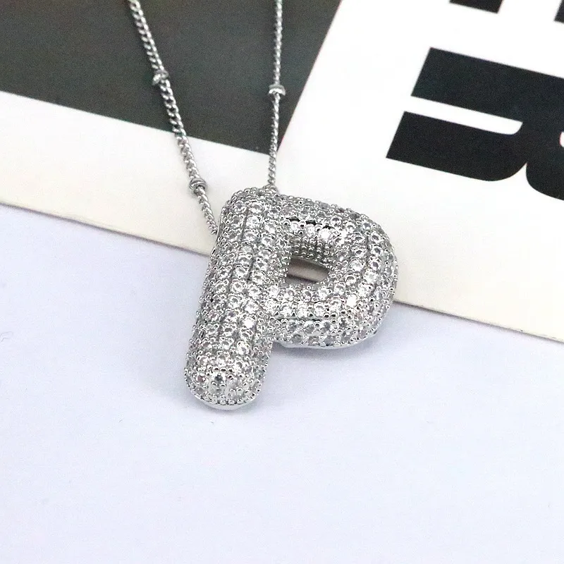 Copper Inlaid Zircon Letter Pendant Necklace, image 5