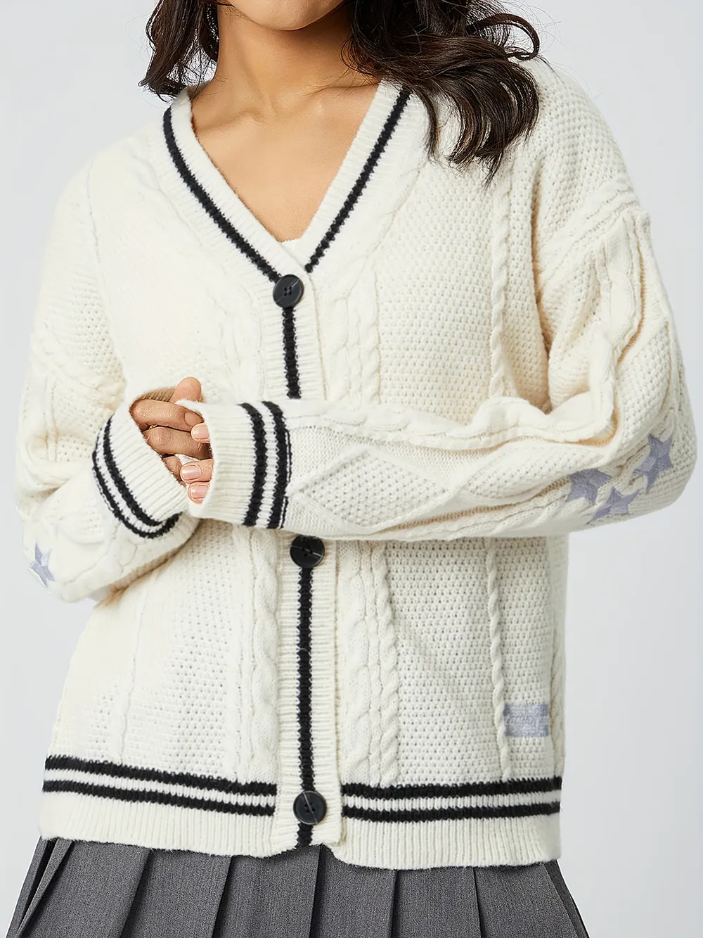 Star Embroidered V-Neck Long Sleeve Cardigan, image 2