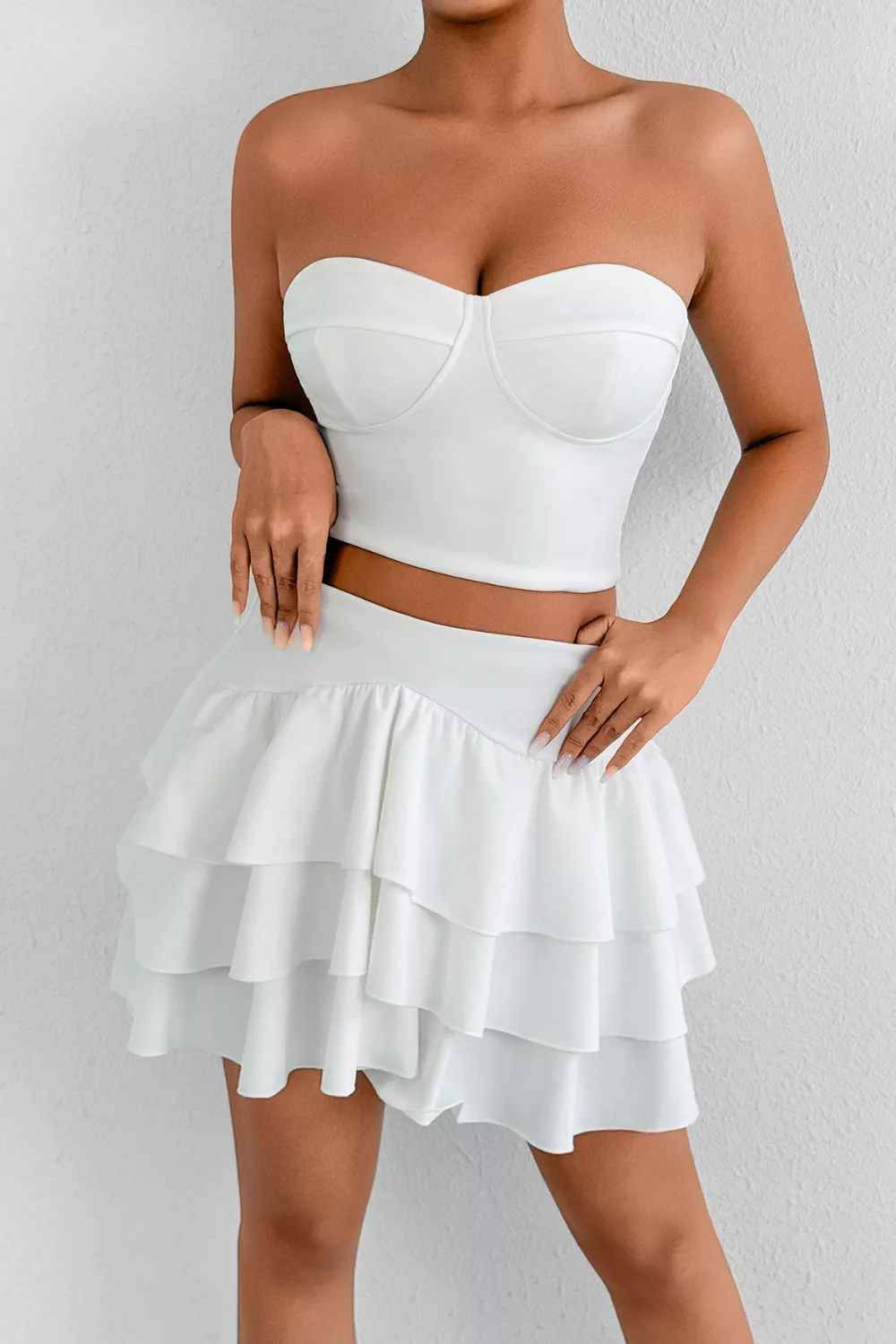 Tube Top and Ruffle Layered Skirt Set, image 2