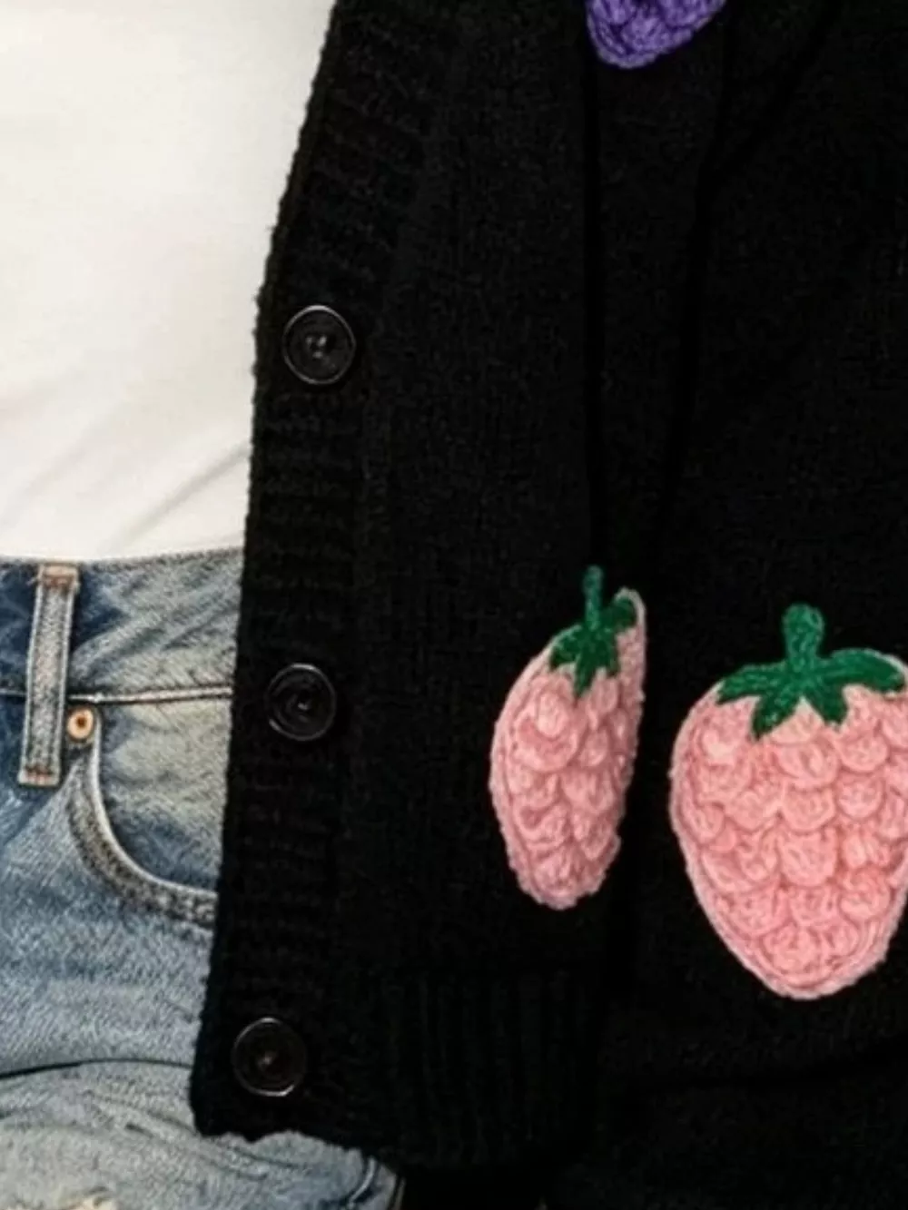 Full Size Fruit Applique Knit Cardigan Plus Size, image 2