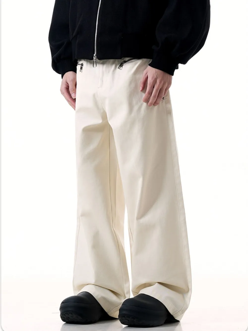 Men's Wide Leg Cargo Pants with Zipper Closure Pockets, image 4