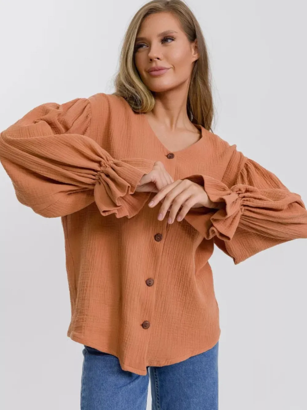 Button Up Flounce Sleeve Shirt, image 6