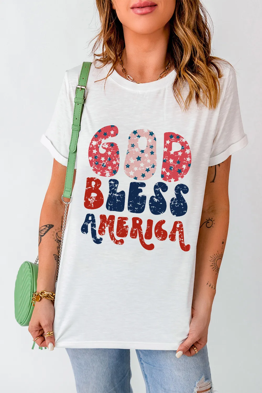 Letter Graphic Round Neck Short Sleeve T-Shirt, image 2