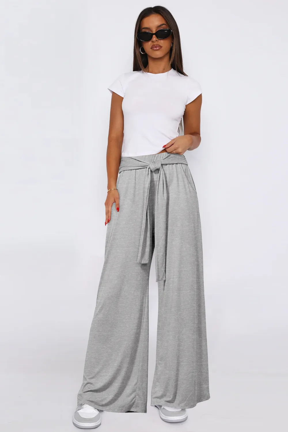 Tied Pocketed Wide Leg Pants, image 2
