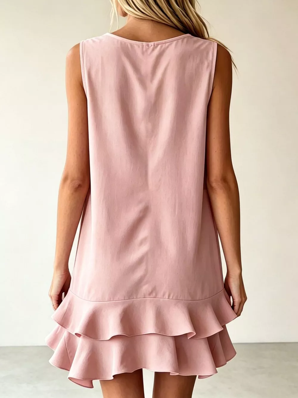 Full Size Sleeveless V-Neck Tiered Ruffle Mini Dress Plus Size, image 12