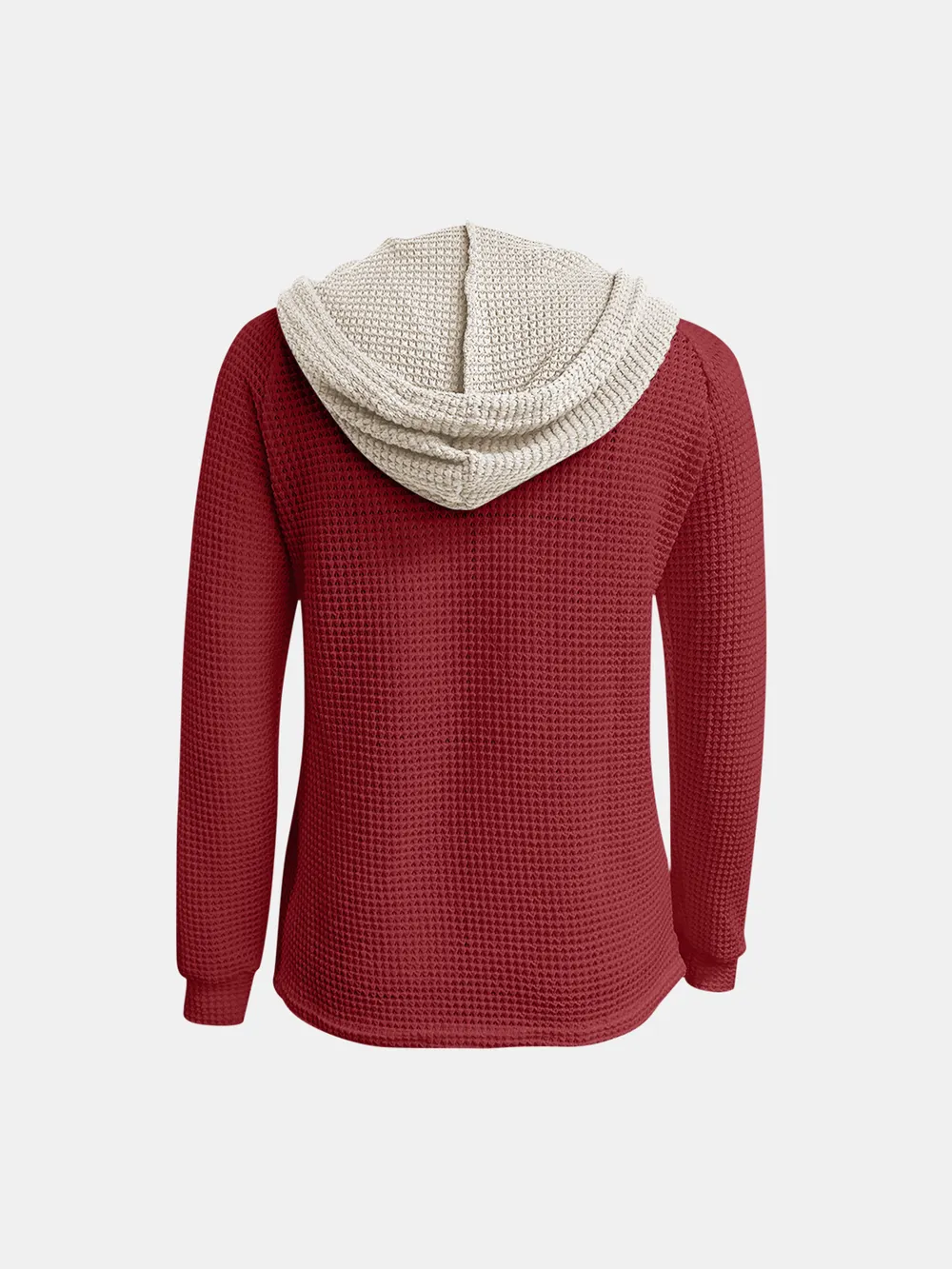 Full Size Waffle-Knit Contrast Long Sleeve Hoodie, image 3