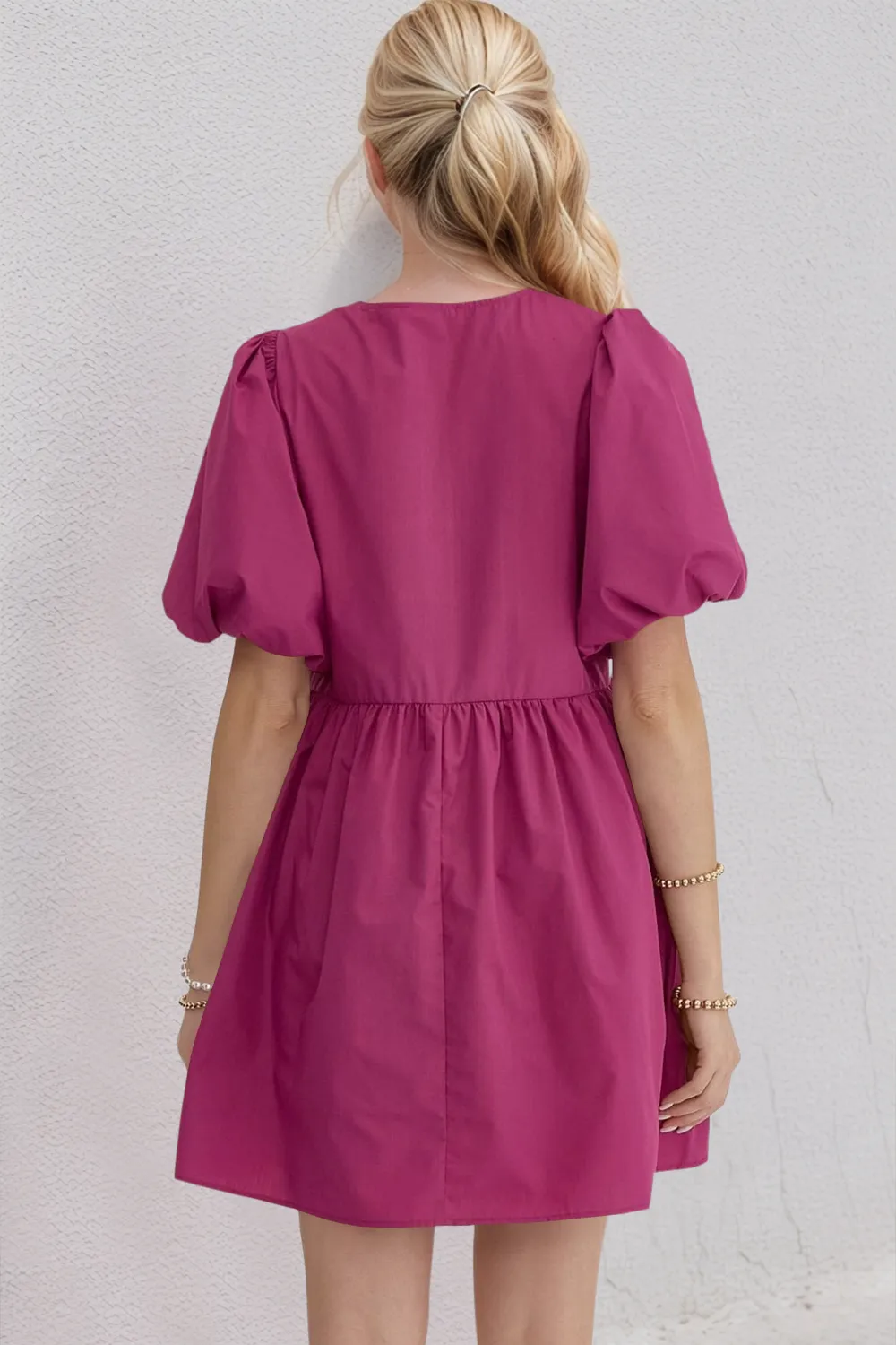 Bow Ruched Puff Sleeve Mini Dress, image 2
