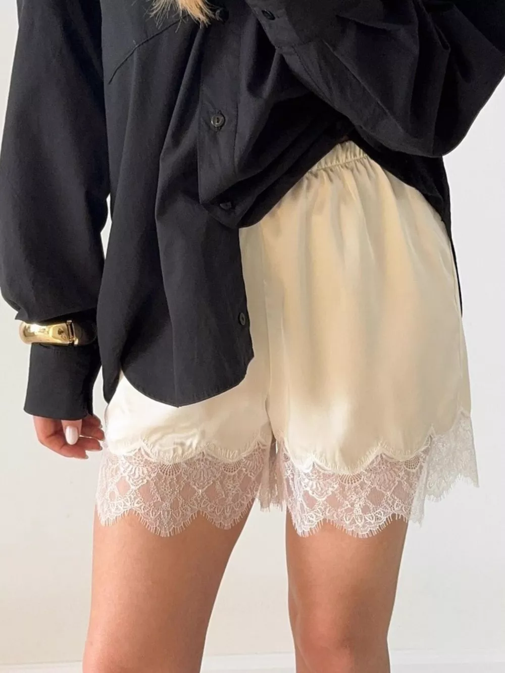 Lace Trim Elastic Waist Shorts, image 3