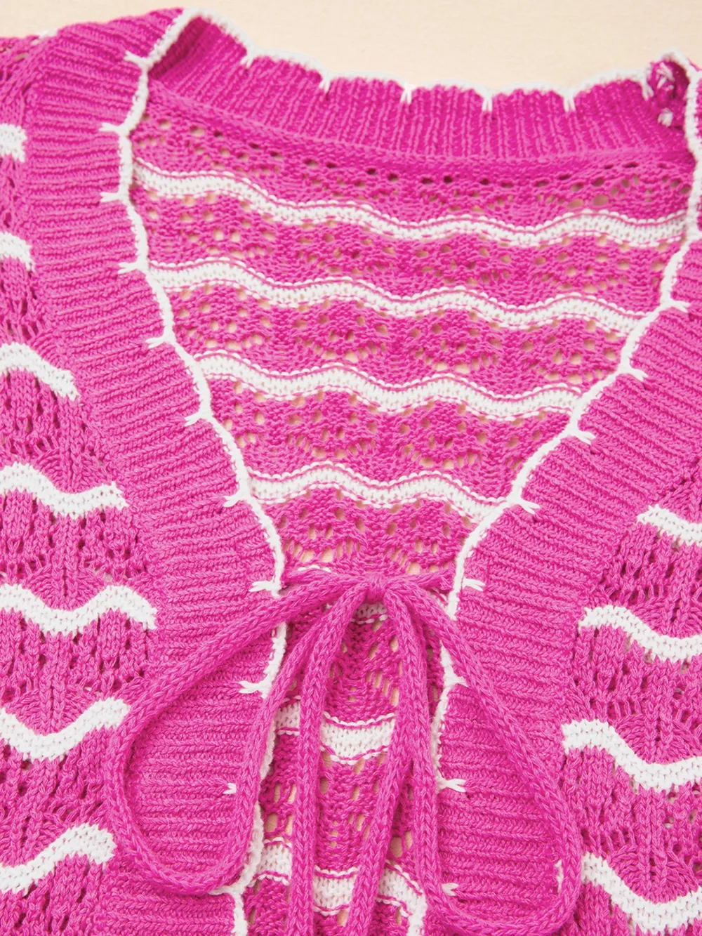 Striped Crochet Tie-Front Cardigan, image 2
