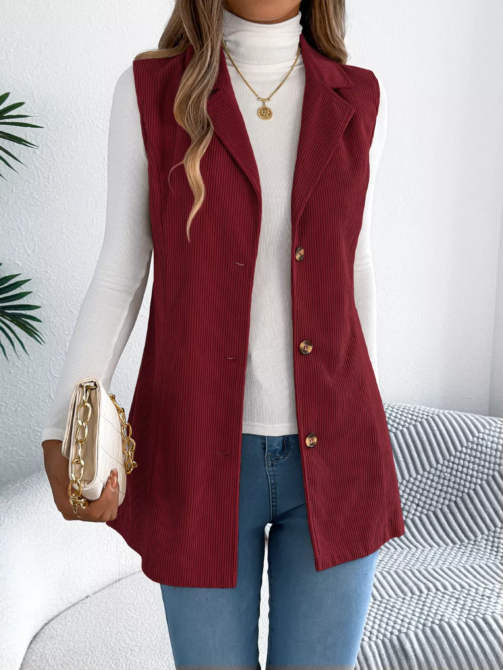 Button-Front Longline Vest Coat, image 12