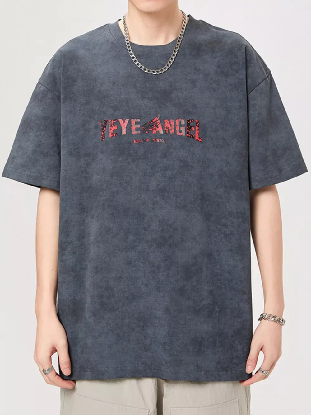Men's Plus Size Letter Round Neck Short Sleeve T-Shirt, image 3