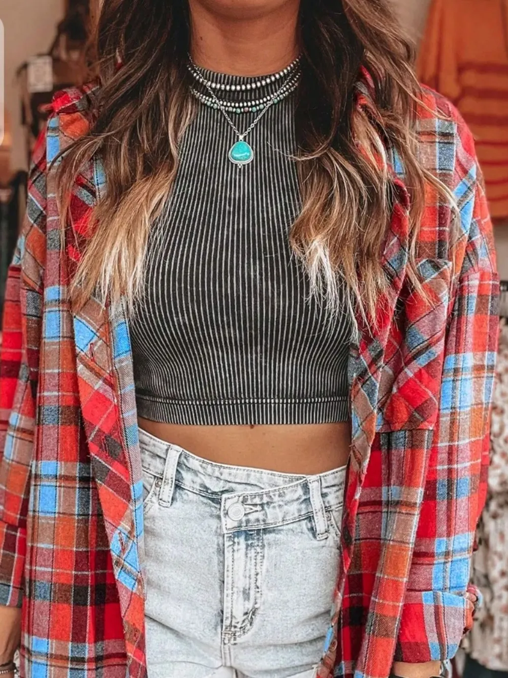 Plaid Collared Neck Long Sleeve Shirt, image 2