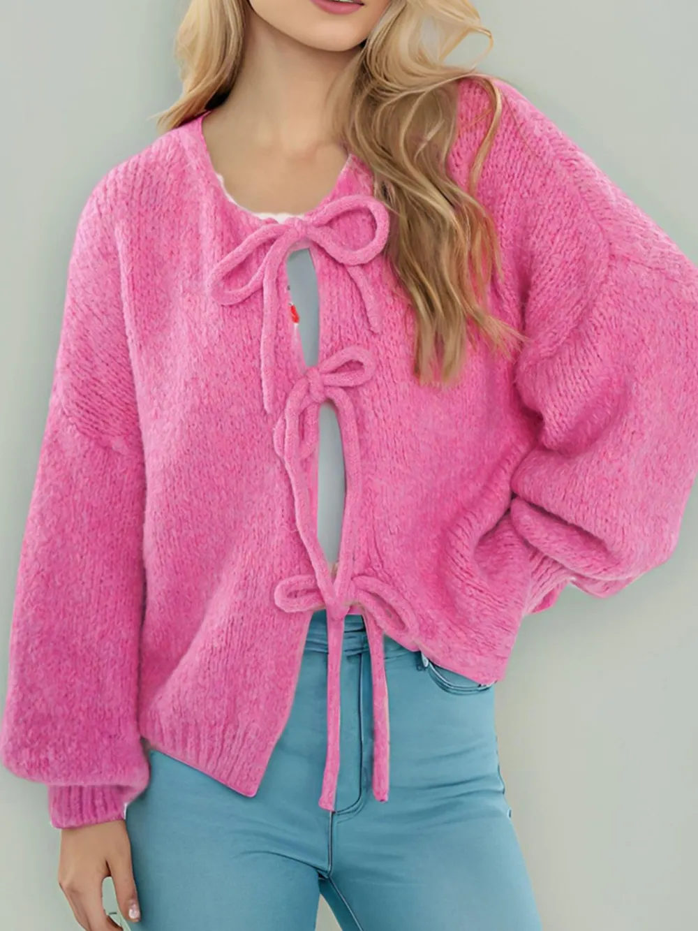 Cozy Bow-Tie Front Knit Cardigan, image 4
