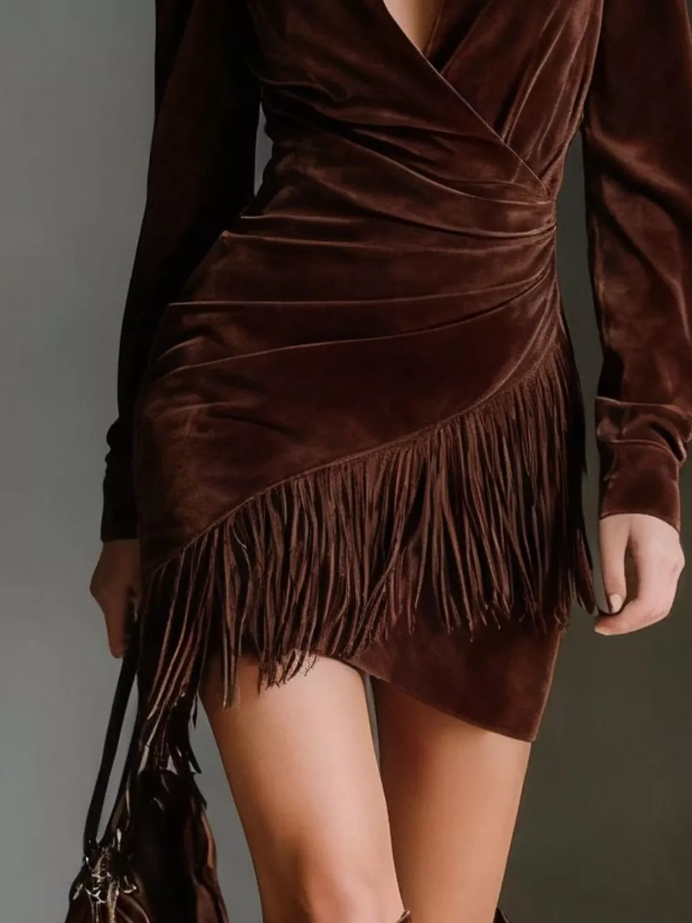 Fringed Long Sleeve Mini Dress, image 10