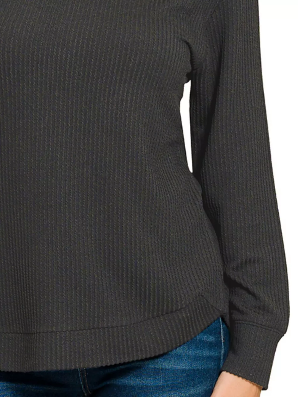 Full Size Raised Rib Round Neck Long Sleeve Top Plus Size, image 3