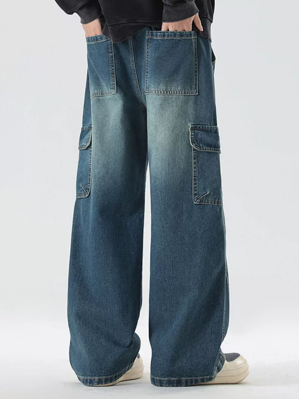 Men's Full Size Wash Wide Leg Cargo Jeans Plus Size, image 15