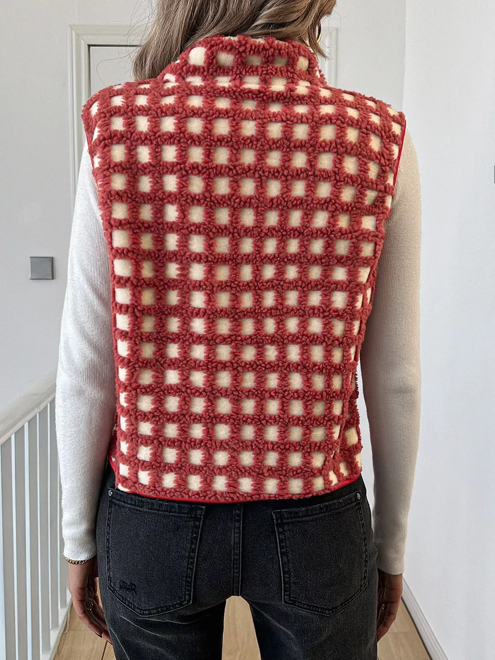 Plaid Zip Up Vest Coat, image 4
