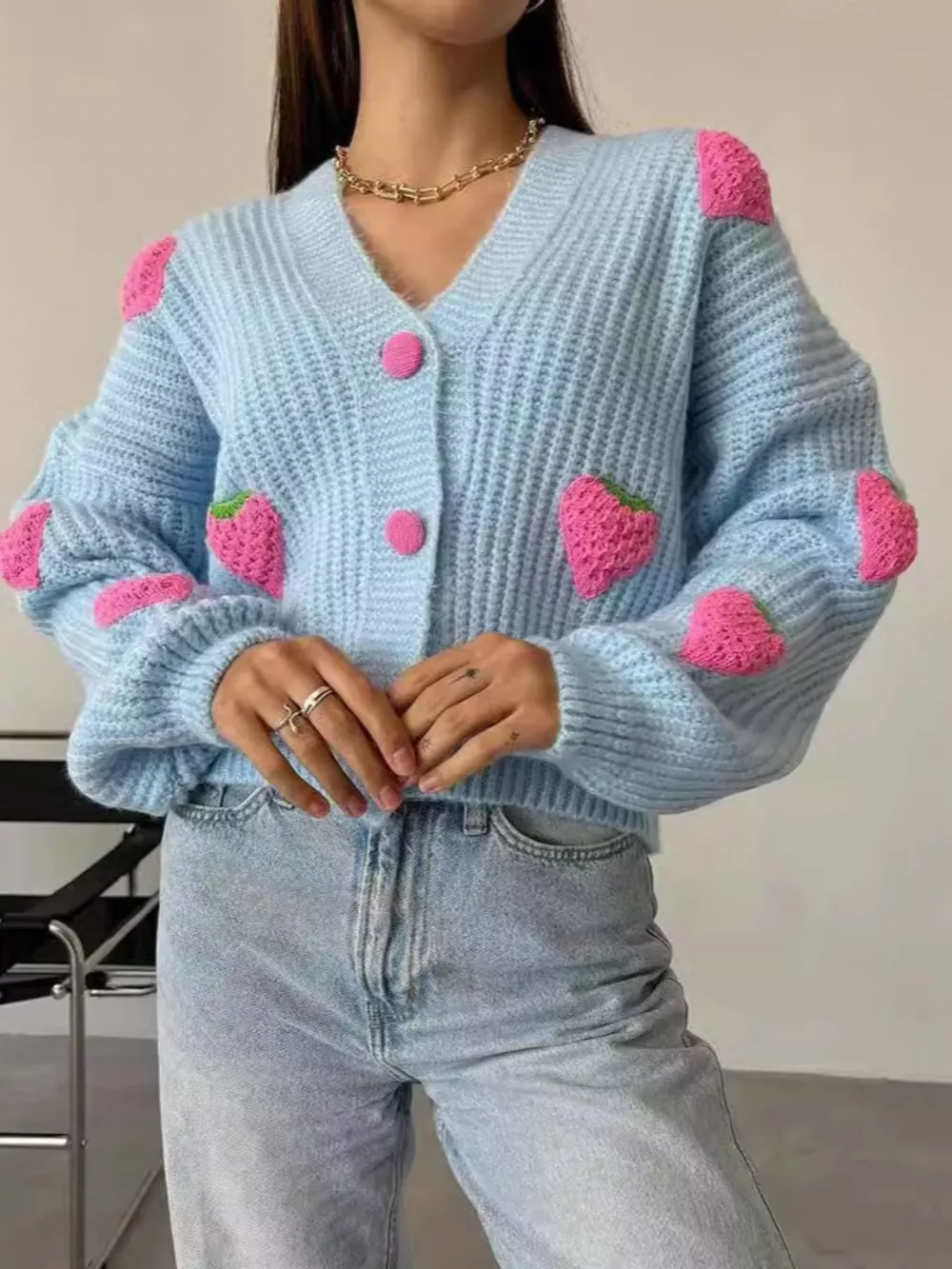 Strawberry Button Down Cardigan, image 2