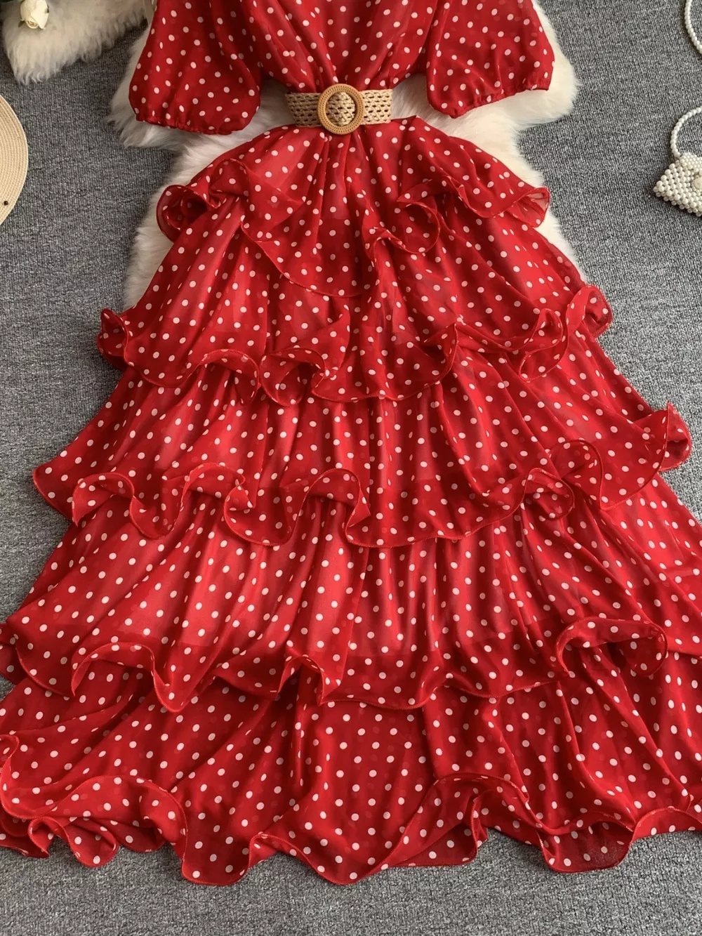 Polka Dot Ruffled Tiered Dress, image 3