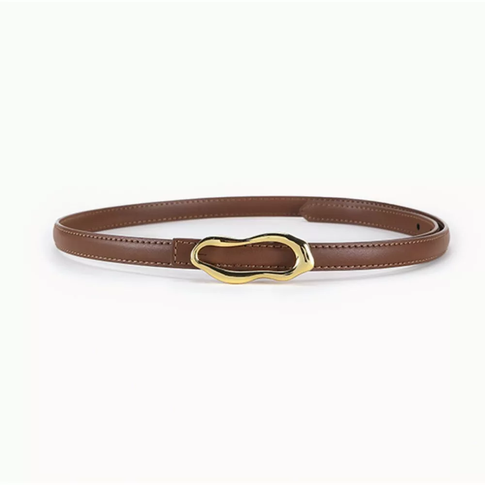 Cowhide Leather Belt with Abstract Gold Buckle, image 5