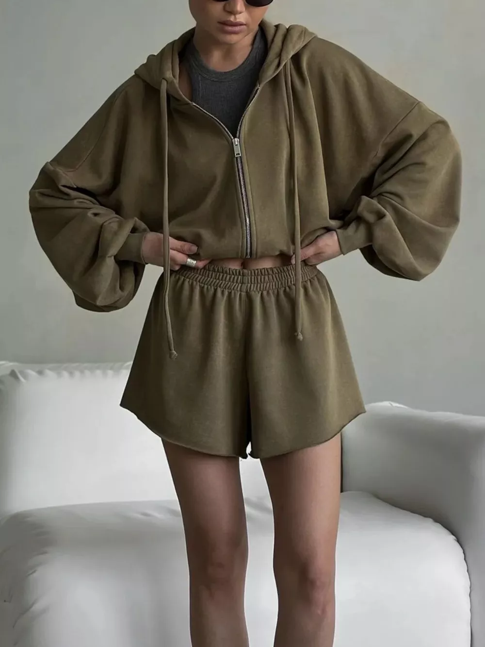 Oversized Zip-Up Hoodie and Shorts Set, image 25