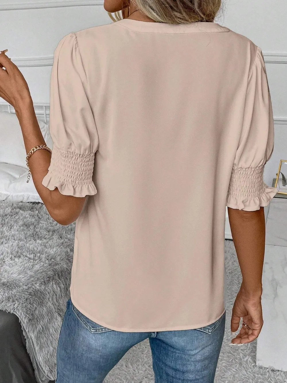 Notched Short Sleeve Blouse, image 4