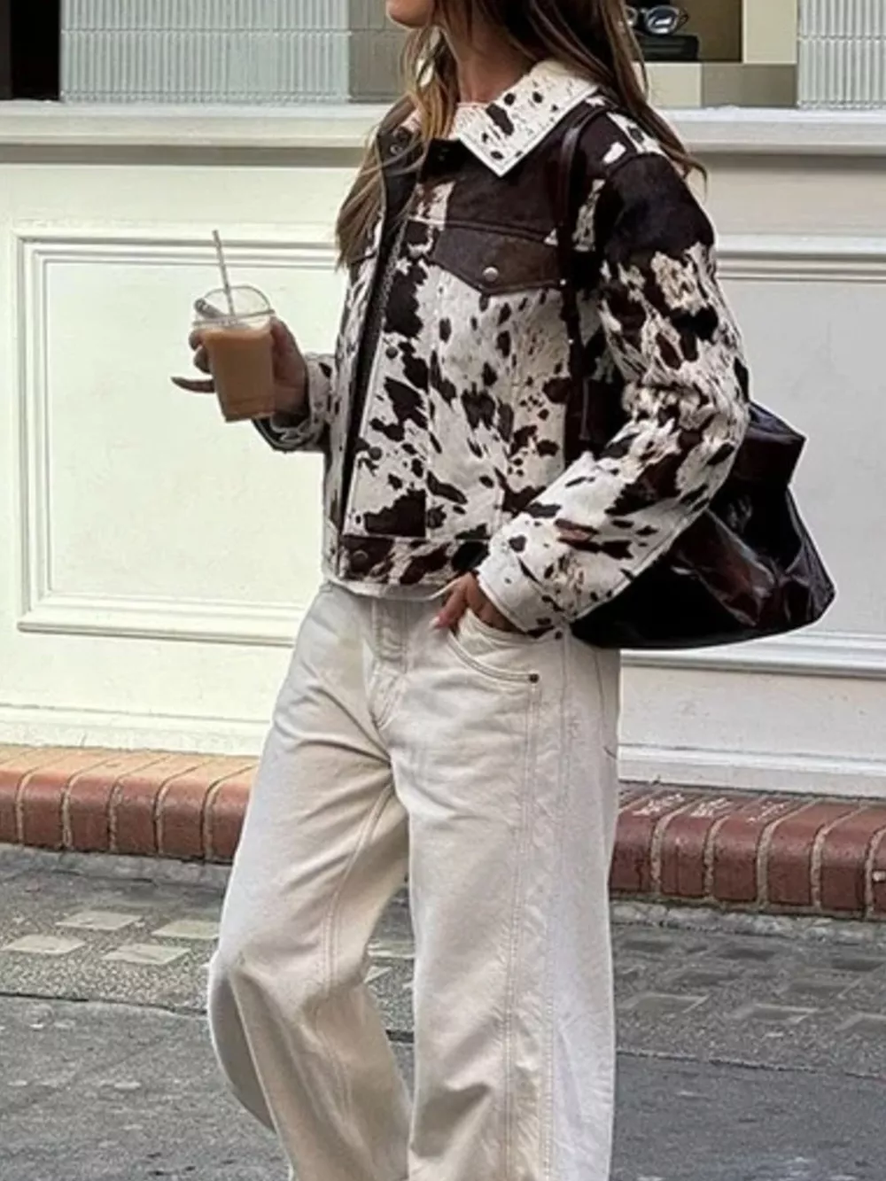 Cow Print Collared Neck Jacket, image 2