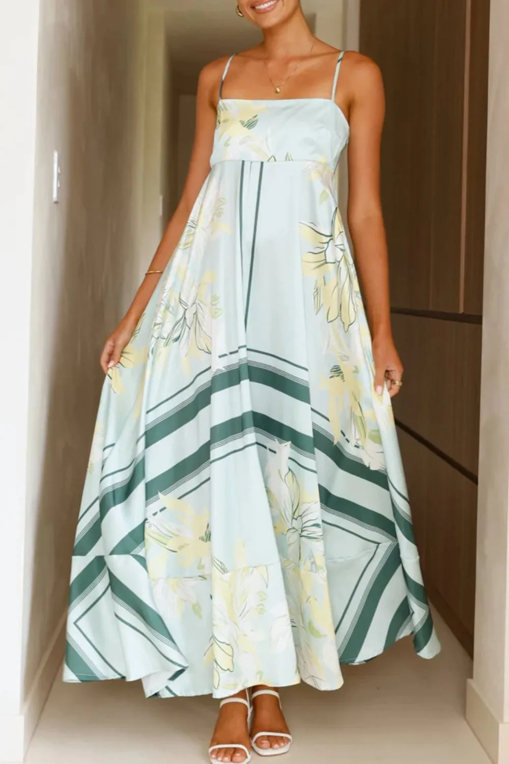 Printed Square Neck Cami Maxi Dress, image 4