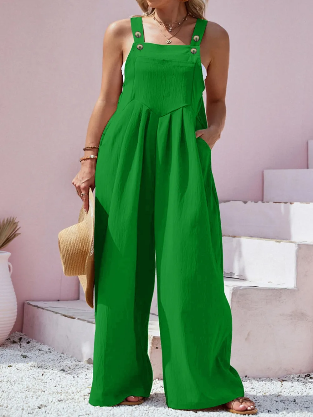 Plus Size Square Neck Wide Leg Overalls, image 3