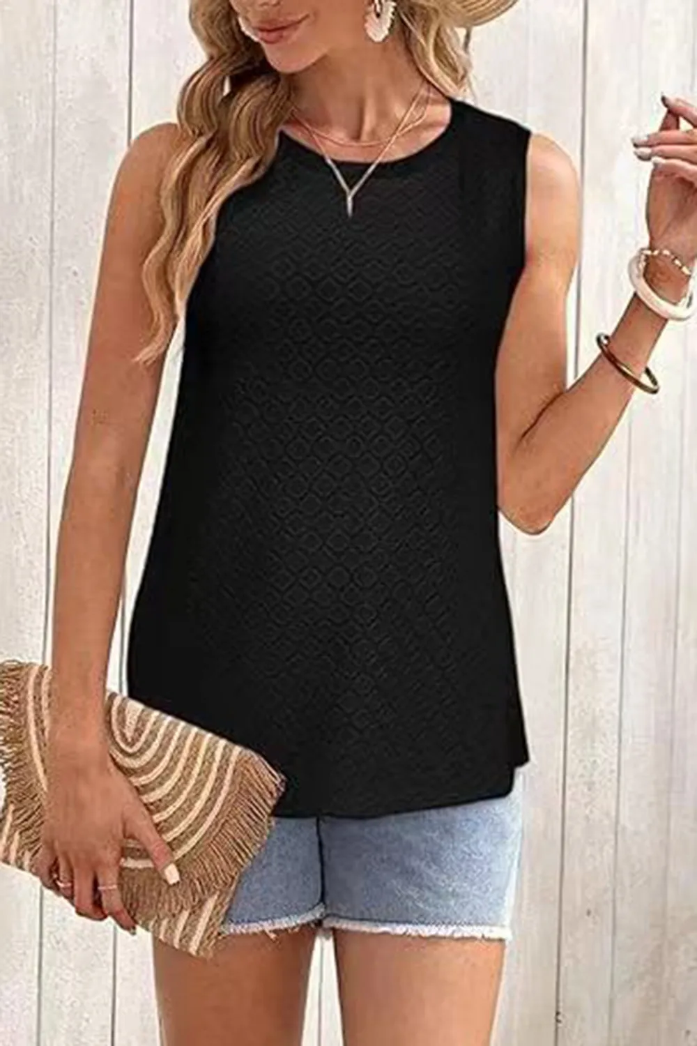 Eyelet Round Neck Tank, image 3