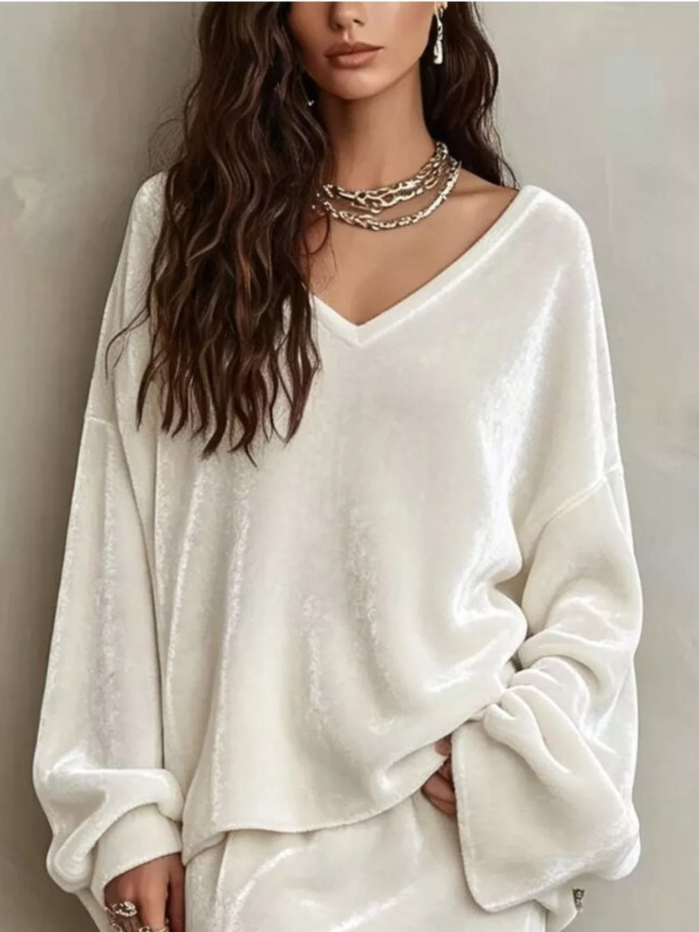 V-Neck Velvet Long Sleeve Top and Maxi Skirt Two-Piece Set, image 6