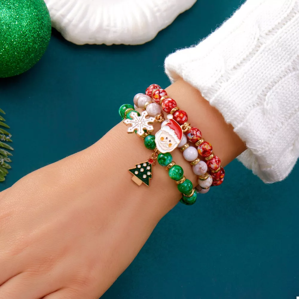 3 Piece Christmas Charm Beaded Bracelet, image 3