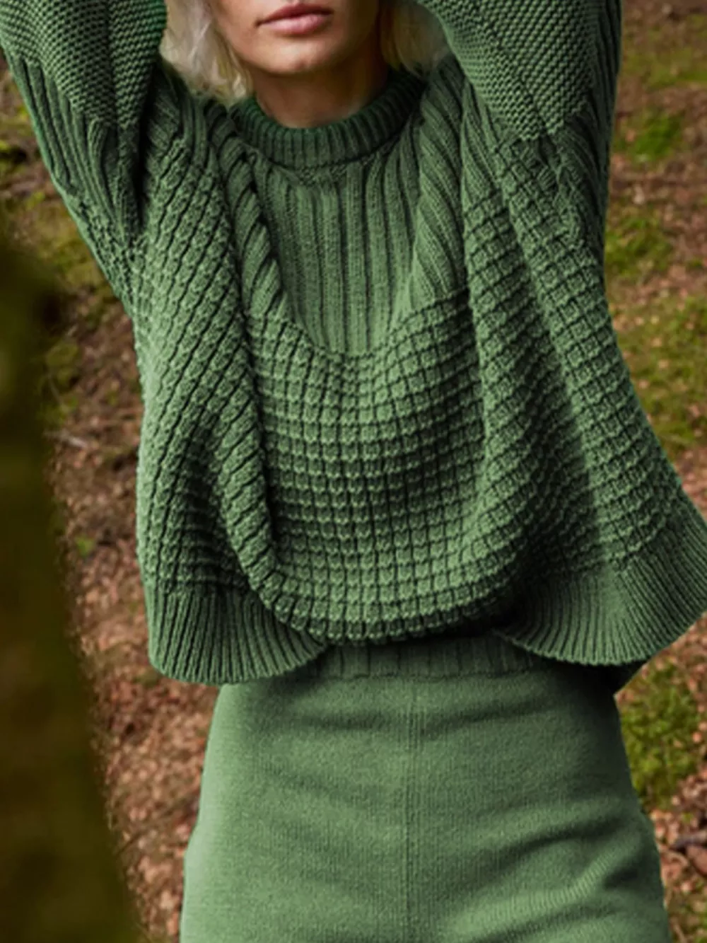 Textured Knit Round Neck Sweater, image 2