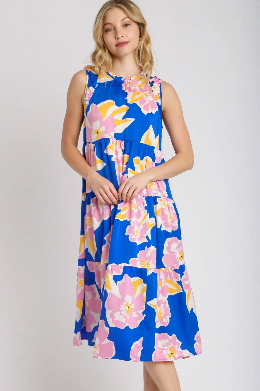 Full Size Floral Tiered Midi Tank Dress Plus Size, image 2