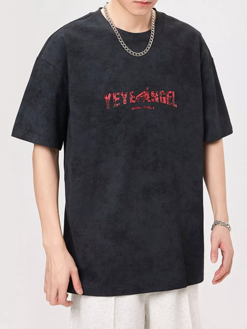 Men's Plus Size Letter Round Neck Short Sleeve T-Shirt