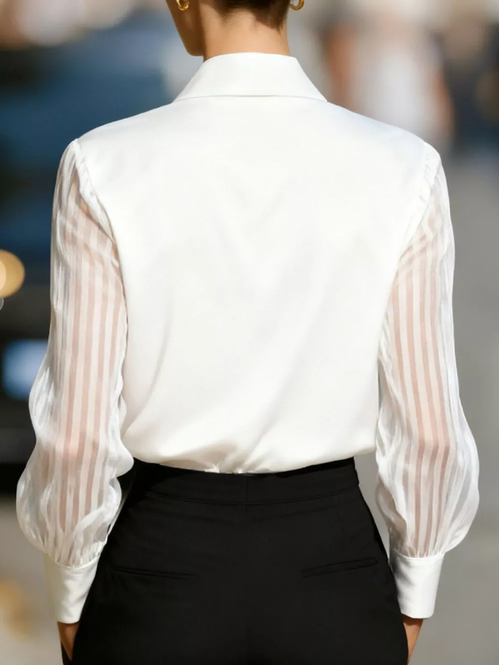 Collared Neck Sheer Sleeve Shirt, image 11