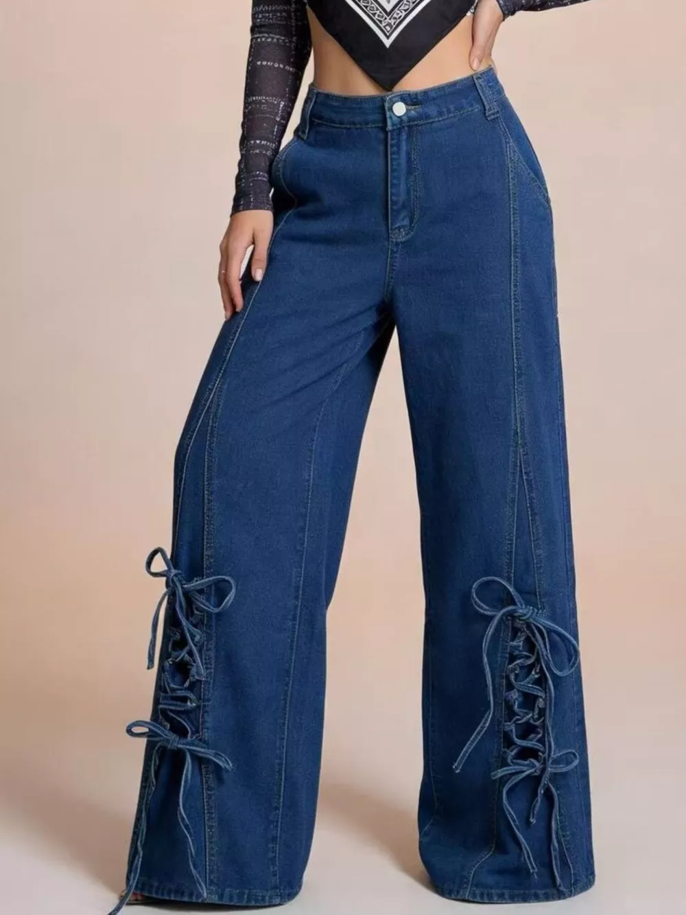 Lace-Up Wide Leg Jeans, image 2
