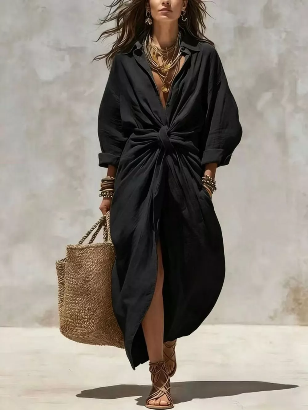 Front-Tie Maxi Shirt Dress, image 10