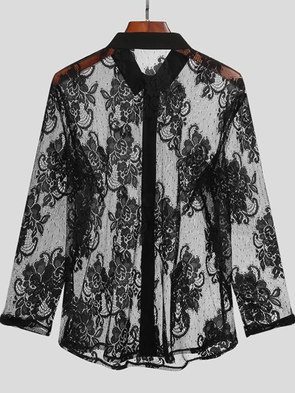 Men's Lace Button Down Long Sleeve Shirt, image 3