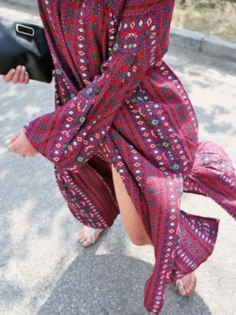 Bohemian Print Midi Dress with Side Slits, image 5