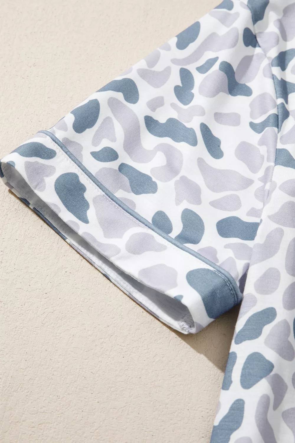 Camouflage Print Lapel Shirt Drawstring 2pcs Short Pajama Set, image 8